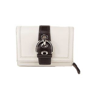 Coach Medium White Leather Buckle Bifold Card Wallet